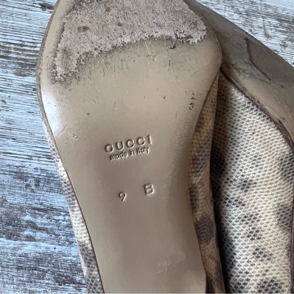 Gucci Brown Beige Snakeskin Leather Python Print Pointed Toe Pumps Heels - Picture 11 of 12